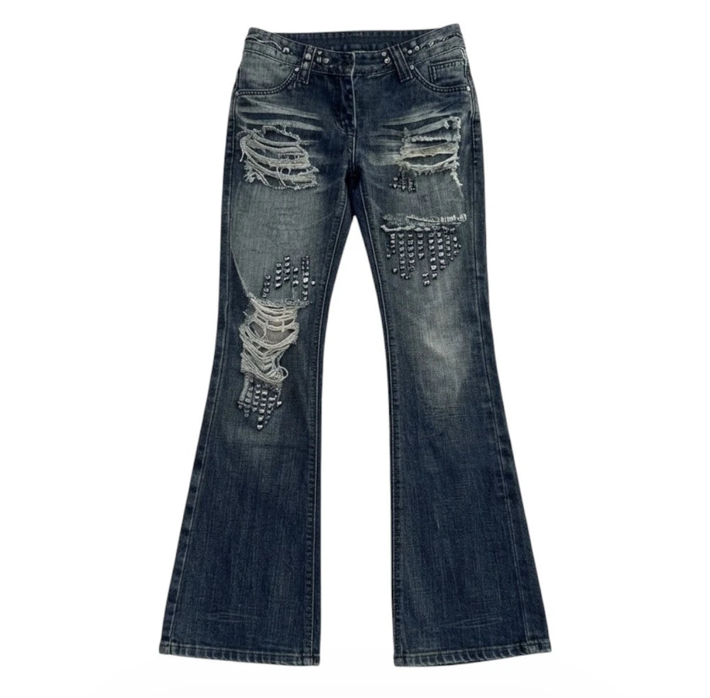 Distressed stud jeans