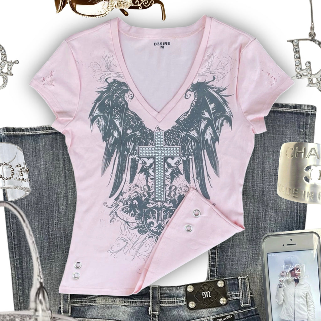 PINK ANG3L CROSS TEE